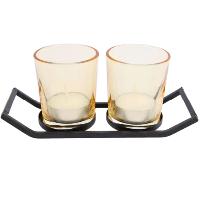 Theelichthouder rik zwart oranje 17 cm | 12 stuks