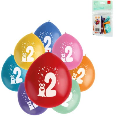 Folat ballonnen party pop monsters cijfer 2 kleurmix 23 cm 8 stuks | 24 stuks