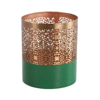 Countryfield theelichthouder mathilde groen koperkleurig 9 cm | 8 stuks