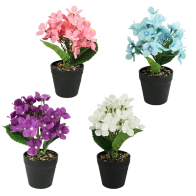 Kunstplant in pot hortensia 22 cm 4 assorti | 24 stuks