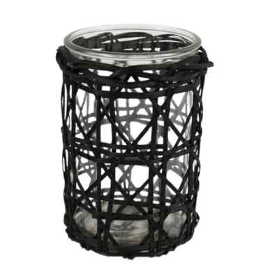 Gusta theelichthouder l rotan zwart 15,5 cm | 6 stuks