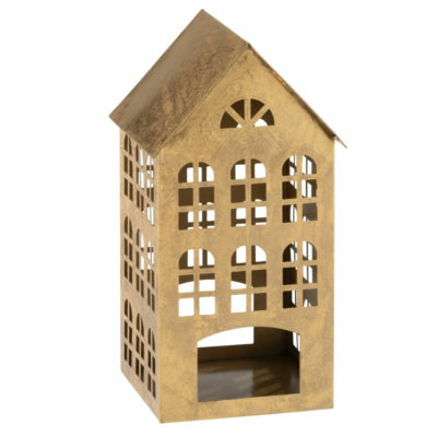 J-line kaarsenhouder huis goudkleurig 32 cm | 3 stuks