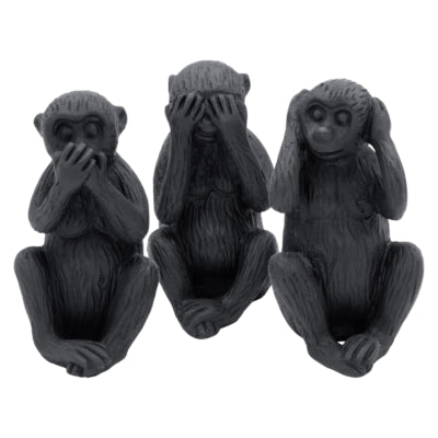 Beeld apen horen zien zwijgen zwart 12 cm set van 3 | 24 stuks