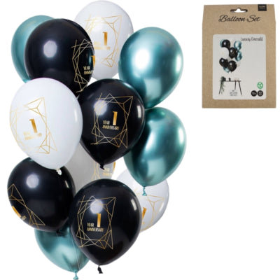 Folat ballonnen luxury emerald jubileum 1 jaar 30 cm set van 12 | 24 stuks