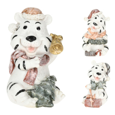 Spaarpot kerst tijger wit 12 cm 3 assorti | 12 stuks