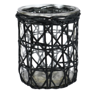 Gusta theelichthouder xl rotan zwart 15,5 cm | 6 stuks