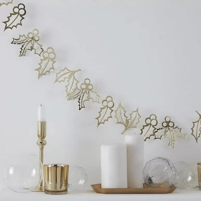 Ginger ray slinger kerst holly goudkleurig 2 m | 20 stuks