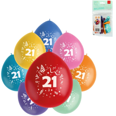 Folat ballonnen party pop cijfer 21 kleurmix 23 cm 8 stuks | 24 stuks