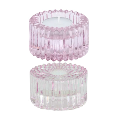 Housevitamin kaarsenhouder duo ribb glas roze 8 cm | 24 stuks