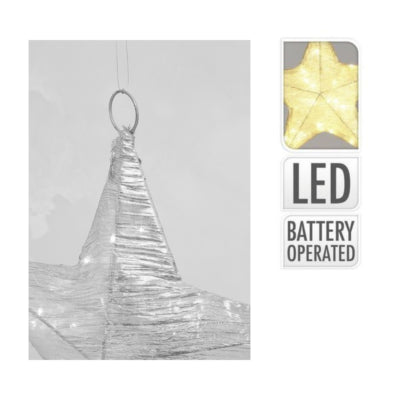 Kerstster led op batterij stof zilverkleurig 30 cm | 12 stuks