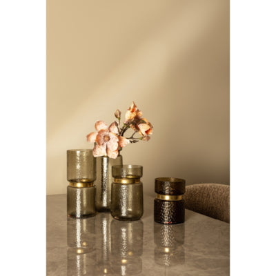 Ptmd vaas quilio shaped glas bruin 20 cm | 4 stuks