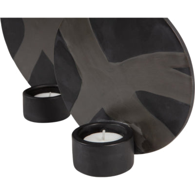 Wand theelichthouder zwart 20 cm set van 2 | 6 stuks