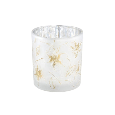 Ptmd theelichthoud aolani flower glas wit s 8 cm | 12 stuks