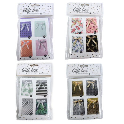 Geschenkverpakking 4 stuks met strik glitters 14 cm 4 assorti | 24 stuks