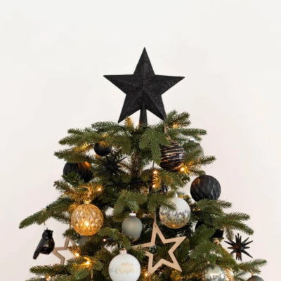 Piek kerstster glitter zwart 23 cm | 24 stuks