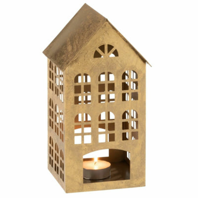 J-line kaarsenhouder huis goudkleurig 32 cm | 3 stuks