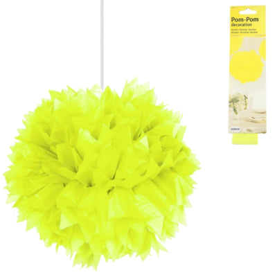 Folat pompom papier neon geel 30 cm | 24 stuks