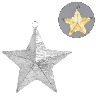 Kerstster led op batterij stof zilverkleurig 30 cm | 12 stuks
