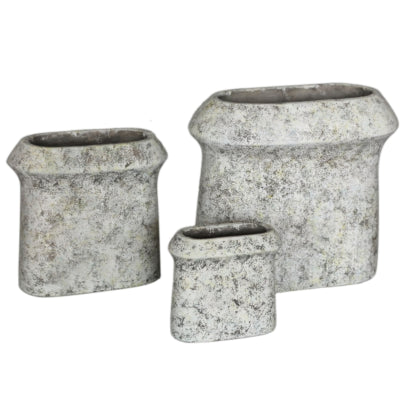 Ptmd bloempot nimma ovaal l cement grijs 40 cm | 2 stuks