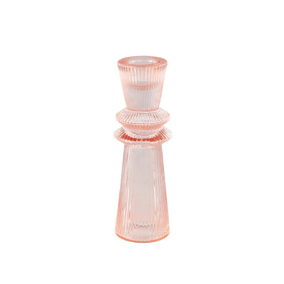 Ptmd linty pink glass candleholder cone shape | 8 stuks