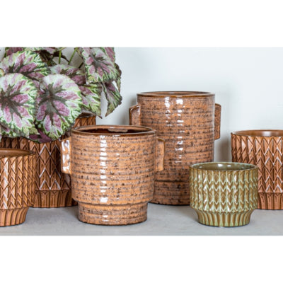 Ptmd bloempot katelynn keramiek l oranje 19 cm | 4 stuks