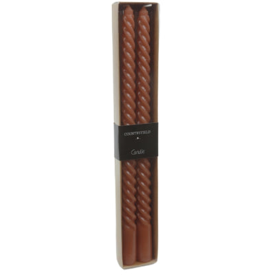 Countryfield dinerkaarsen twirly bruin 2 x 30 cm set van 2 | 24 stuks