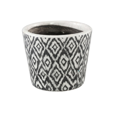 Ptmd bloempot beire m ikat print zwart wit 12 cm | 12 stuks