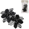 House of seasons kunstbloem op clip kerstster glitter zwart 10 cm set van 2 | 24 stuks