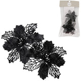 House of seasons kunstbloem op clip kerstster glitter zwart 10 cm set van 2 | 24 stuks - afbeelding 1