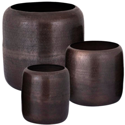 Ptmd bloempot djace aluminium koperkleurig 34 cm set van 3 | 2 stuks
