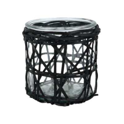 Gusta theelichthouder m rotan zwart 10,5 cm | 6 stuks