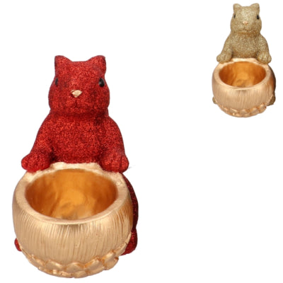 Daan kromhout schaal jingle eekhoorn zittend rood goudkleurig 17 cm 2 assorti | 6 stuks