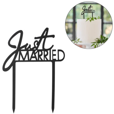 Ginger ray taarttopper just married zwart 16,5 cm | 20 stuks