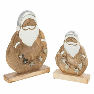 J-line beeld kerstman mangohout 30,5 cm | 6 stuks