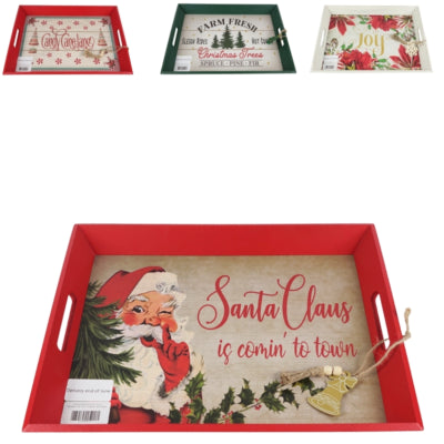 Dienblad kerst deco hout 45 cm 4 assorti | 12 stuks