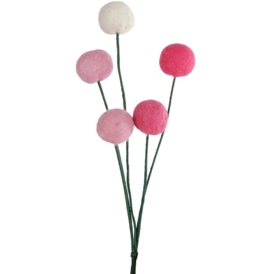 Decoratie bollen op steel vilt roze 33 cm set van 5 | 18 stuks