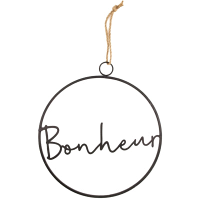 Hangdecoratie cirkel bonheur zwart 39 cm | 12 stuks