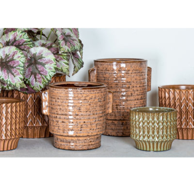 Ptmd bloempot katelynn keramiek m oranje 16 cm | 6 stuks