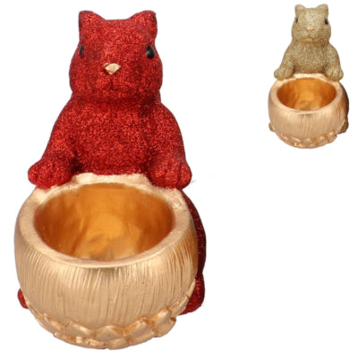 Daan kromhout schaal jingle eekhoorn zittend rood goudkleurig 22 cm 2 assorti | 6 stuks