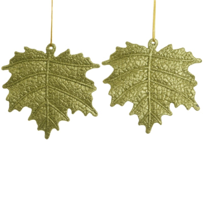 Hanger blad glitter olijfgroen 10,5 cm set van 2 | 48 stuks