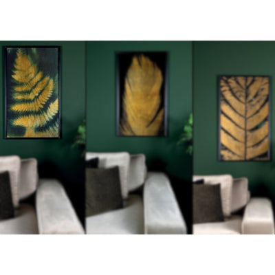 Wandpaneel loro varenblad groen goudkleurig 100 cm | 2 stuks