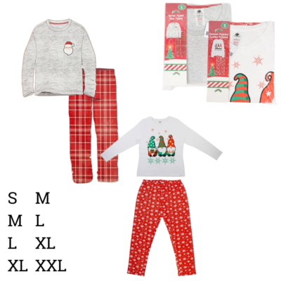 Kerst pyjama dames en heren 2-delig assorti | 12 stuks