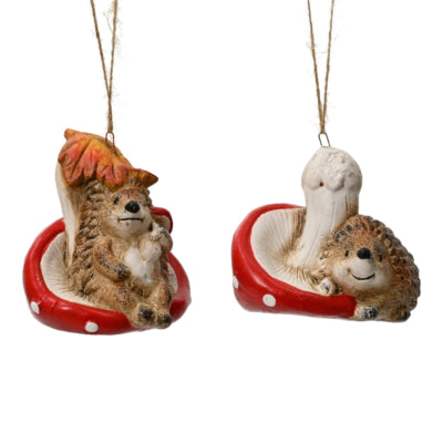 Hanger egel op paddenstoel 10 cm 2 assorti | 18 stuks