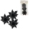 House of seasons kunstbloem op clip kerstster glitter zwart 9 cm set van 3 | 24 stuks