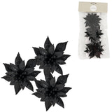 House of seasons kunstbloem op clip kerstster glitter zwart 9 cm set van 3 | 24 stuks - afbeelding 1