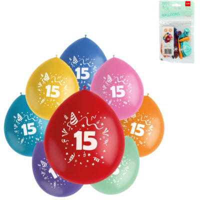 Folat ballonnen party pop cijfer 15 kleurmix 23 cm 8 stuks | 24 stuks