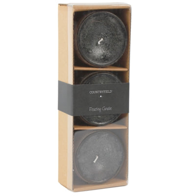 Countryfield drijfkaars bollie zwart 7 cm set van 3 | 12 stuks