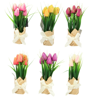 Kunstbloemen tulpen in cadeauverpakking 23 cm 6 assorti | 36 stuks