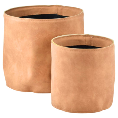 Bloempot lederlook cognac bruin 21,5 cm set van 2 | 4 stuks