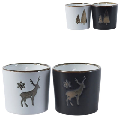 Kaars in pot kerst 6,5 x 6 cm 4 assorti | 12 stuks